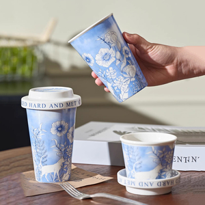 16oz Coffee Tumbler Blue and White <b>Ceramic</b> <b>Mug</b> Porcelain Tea Cup - Product Image 2