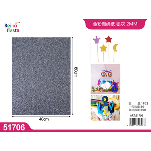 Foglio di schiuma di Glitter grigio argento 40x60cm senza adesivo per artigianato e decorazioni in Polyfoam - Product Image 1