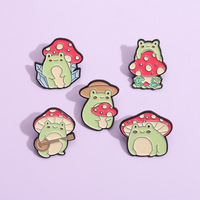 En gros, Épingles de revers en métal en forme de grenouille, Épingles émaillées mignonnes en forme de grenouille champignon, style dessin animé, souvenirs pour sacs à dos et vêtements, en stock