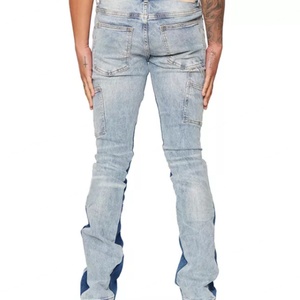 Custom <b>Men</b> Stacked <b>Jeans</b> Patchwork Contrast <b>Flared</b> Pants Slim Fit Wide Leg <b>Jeans</b> Trousers - Product Image 6
