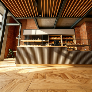 Cafetería y panadería moderna con mostrador y vitrina para pan integrada - Product Image 4