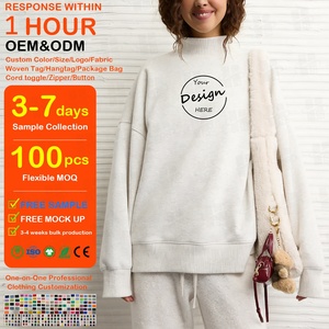 Felpa <span class=keywords><strong>Oversize</strong></span> con Collo Alto Personalizzata con Logo Ricamato o Stampato in <span class=keywords><strong>Pile</strong></span> 300g per <span class=keywords><strong>Donna</strong></span> Pullover Pesante Invernale - Product Image 1