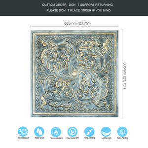 Carreaux de <span class=keywords><strong>plafond</strong></span> carrés artistiques en PVC Montage suspendu étanche pour hôtel et salon de coiffure Utilisation PL62 Or bleuâtre - Product Image 5