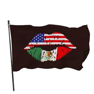 멕시코 아메리칸 입술 3X5 피트 국기 황동 그로밋 미국 멕시코 재미있는 깃발