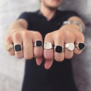 Zyo Nhẫn Vỏ Hình Bầu Dục Signet Bạc Thiết Kế Thời Trang Nhẫn Đá Quý Mạ Vàng Vuông Bằng Thép Không Gỉ Cho Nam Nữ - Product Image 3