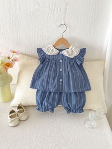 Ensemble de vêtements d'été pour filles, style coréen, avec chemise, gilet à col rabattu et <span class=keywords><strong>short</strong></span>, pour bébés d'un an, ensemble deux pièces - Product Image 1