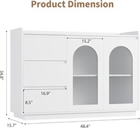 Buffet moderne avec portes en verre, éclairage LED, 3 tiroirs, meuble de rangement pour bar à café, salle à manger, cuisine