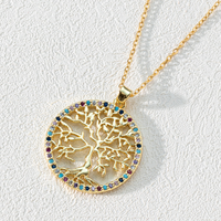 Collier pendentif Arbre de Vie en cuivre plaqué or, avec zircone cubique, ras-de-cou en acier inoxydable, bijoux Arbre Généalogique plaqué or 18 carats