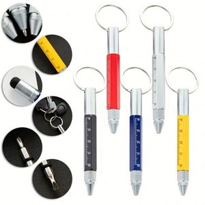 Multicolor <b>Mini</b> Key Chain Multi-Function Metal Tool Cross Double Head Screwdriver Ballpoint <b>Scale</b> Capacitance Pen Office - Product Image 1