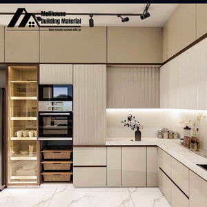 Armoires de cuisine modernes blanches, îlot de cuisine contemporain américain avec poubelle - Product Image 3