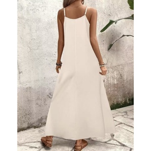 Abito Lungo Boho <span class=keywords><strong>con</strong></span> Motivo Solido e <span class=keywords><strong>Spacco</strong></span> Frontale, Allacciatura Naturale, Abbigliamento Casual per Festival, Stile Nomade - Product Image 6