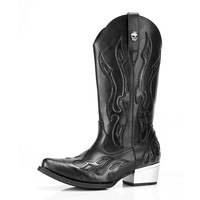 Bottes de cow-boy/cowgirl CHENO noires et rouges à bout coupé, style punk western, mi-mollet, pour femme