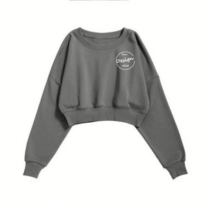 Venta al por mayor en blanco azul logotipo personalizado Vintage polar algodón serigrafía manga larga pulóver gimnasio sudadera Crop mujeres - Product Image 5