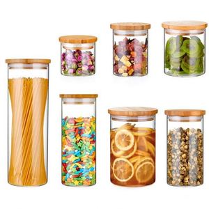 High Quality Borosilicate Glass <b>Spice</b> <b>Jar</b> Bamboo Lid Modern Design Detachable Hand Blown Freshness Preservation Food - Product Image 4