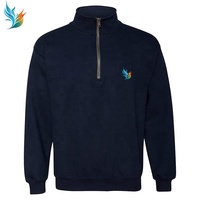 Sweat-shirt décontracté pour homme, bleu marine, col montant zippé, coupe ample classique, manches longues, avec logo brodé