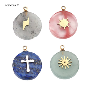 Gemstone Symbol Charm | 18K PVD Gold Plated Stainless Steel Natural Stone Pendants | Cross Star Lightning Bolt & Sunburst Charms - Product Image 6