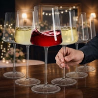 6 Gelas Anggur Kristal Tanpa Motif, Bentuk Persegi Meruncing, Set Gelas Anggur Merah untuk Peralatan Minum di Rumah dan Pesta