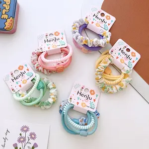 New Candy Color Mix Elegant Sweet Floral Fabric Hair Band Fashion Phone Line Hair Ring Band Set