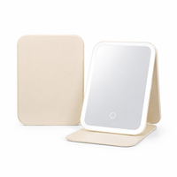 Miroir de maquillage LED pliable en gros avec housse en cuir PU, commande tactile, miroir de vanité de table réglable