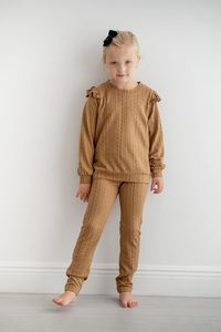 Set di abbigliamento Casual 2 pezzi in maglia a coste per bambine Pullover a maniche lunghe felpa con volant <span class=keywords><strong>Leggings</strong></span> taglie autunnali - Product Image 5