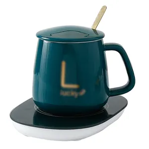 इलेक्ट्रिक थर्मोस्टैटिक कस्टम पोर्टेन 380 मिलीलीटर स्मार्ट कॉफी चाय मग सिरेमिक कप चार्जिंग गर्म चटाई के साथ