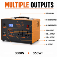 Générateur solaire 360Wh 300W à double entrée 220V, onduleur solaire rapide AC LiFePO4 pour la préparation aux situations d'urgence et la sauvegarde à domicile