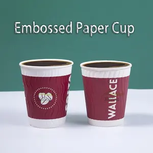 Reliëf Dubbele Wand Kraft Papier Beker Voor Voedsel En Drinken Water Koolzuurhoudende Dranken Koffie Verpakking