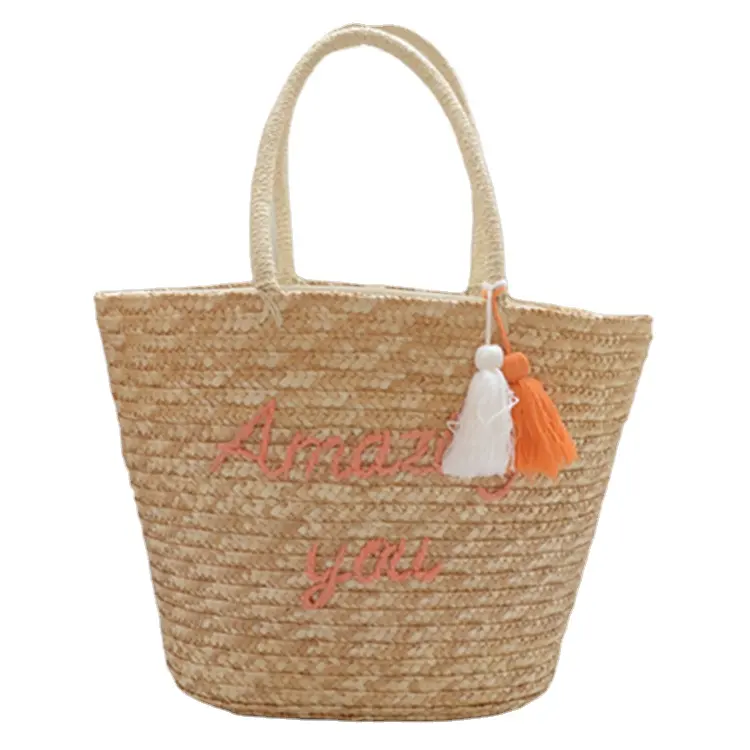 حقائب الشاطئ المصنوعة الأكثر مبيعًا من المصنع من قش القمح حقيبة مخصصة للنساء