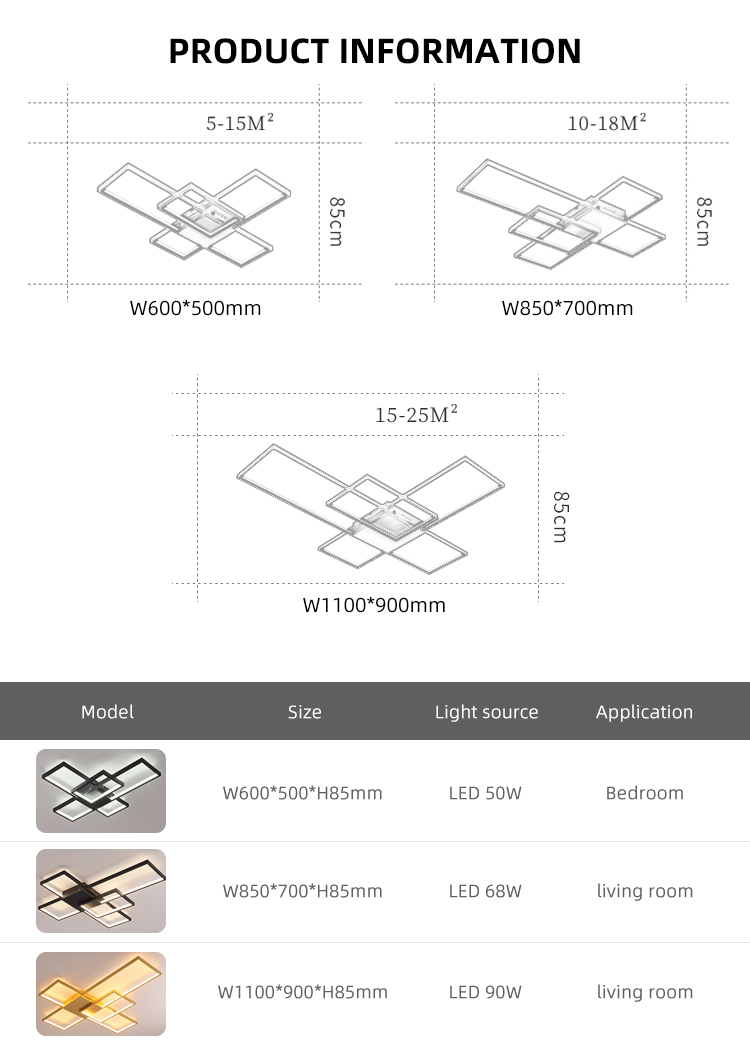 New Design Concise Style Indoor Living Room Bedroom Square Modern Led Ceiling Light