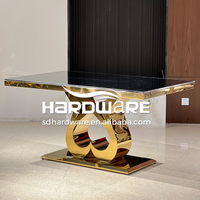 Juego de Mesa de Comedor de Vidrio Moderno y Lujoso de Acero Inoxidable Dorado para Dos Personas, Ideal para Eventos y Banquetes