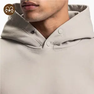 High quality Snap Button Collar 460g 100% Cotton French Terry Men Hoodies With Kangaroo pocket
