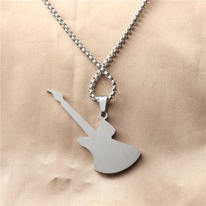 <b>Titanium</b> Steel Guitar Pendant Necklace Men's Retro Rock Style Stainless Steel <b>Chain</b> Everyday Wear Geometric Design - Product Image 2
