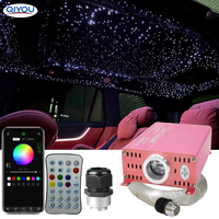 Kit de plafonnier de voiture à fibres optiques 16W, boîtier rose, DC12V, effet ciel étoilé scintillant, contrôle APP RF, activé par la musique, 3m, 500 étoiles, vente en gros