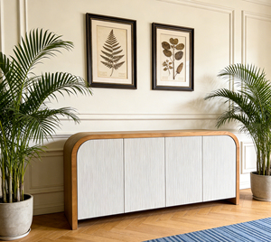 ตู้ไซด์บอร์ดทรงโค้งดีไซน์ทันสมัย 4 ประตู สำหรับห้องนั่งเล่นและห้องรับประทานอาหาร ทำจากไม้เนื้อแข็ง พร้อมพื้นที่จัดเก็บแบบกำหนดเอง - Product Image 2