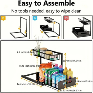 Organiseurs sous l'évier en métal, étagères de rangement coulissantes avec <span class=keywords><strong>tiroir</strong></span> <span class=keywords><strong>coulissant</strong></span> pour la cuisine - Product Image 3