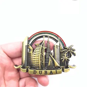 Dubai Metal Magnet Fridge Refrigerator Creative Hand Letter Sailing Hotel UAE Alloy Burj Khalifa Souvenir Fridge Magnet