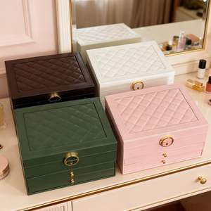 Multi-layer Large Capacity <b>Drawer</b> Jewelry <b>Box</b>-Quilted Desktop Organizer, Great for Rings Earrings Necklace Fine Jewelry <b>Storage</b> - Product Image 2