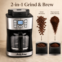 Mesin Kopi Elektrik 2-in-1 Baru, Giling & Seduh, 12 Cangkir, Timer 24 Jam Terprogram, Untuk Rumah Tangga & Hotel, 950W, Tersedia Multi Colokan