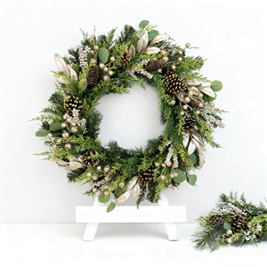 Bán buôn tùy chỉnh hoa khô giáng sinh Vòng hoa với màu xanh lá cây tươi tốt sang trọng thân thiện với môi ngoài trời Cửa & trang trí nội thất nón thông - Product Image 3