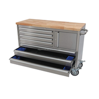 Chariot à outils mécanicien OEM OBM 48 pouces à 7 tiroirs, dessus en bois robuste, acier inoxydable, capacité de charge de 800 kg, assemblage facile