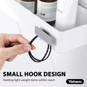 YOHOM moderno blanco adhesivo baño organizador azulejo pared <span class=keywords><strong>ducha</strong></span> Caddy estante flotante plástico champú soporte gancho <span class=keywords><strong>para</strong></span> esquina - Product Image 6