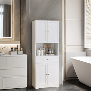 <strong>Bathroom</strong> Furniture OEM <strong>Tall</strong> Large Freestanding <strong>Bathroom</strong> Cabinet with 4-Door Open Compartment Floor <strong>Storage</strong> for <strong>Bathroom</strong> - Product Image 3
