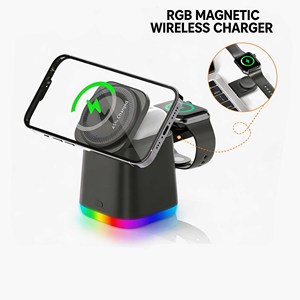 แท่นชาร์จไร้สายแบบพับได้ INPUTECH 15W 3 in 1 พร้อมไฟ RGB ได้รับการรับรอง KC แท่นชาร์จเร็ว - Product Image 3