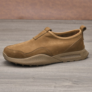 Chaussures rétro pour hommes, en cuir de vache véritable, bout rond, doublure en mesh, semelle en caoutchouc, respirantes, style décontracté - Product Image 2