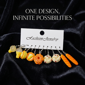 20 pares de aretes divertidos de resina con forma de comida para mujer, lindos aretes colgantes de <span class=keywords><strong>queso</strong></span>, naranja, tarta de huevo y baguette, joyería transfronteriza. - Product Image 1