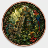 Pièces de monnaie en cuivre à haute relief 5 oz .999 Cuivre pur Pièce ronde Pyramide Mayan Temple Impression UV colorée Pièces de monnaie en cuivre
