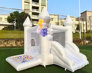 Château gonflable blanc avec toboggan et piscine à balles, château de saut pour enfants pour fête d'anniversaire en plein air - Product Image 6
