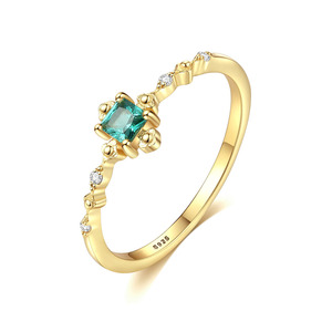 Anillo de circón <span class=keywords><strong>Esmeralda</strong></span> cuadrado chapado en oro de plata de ley S925 de lujo con estilo para damas - Product Image 1