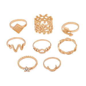 Geometric <b>Rings</b> <b>Set</b> 8Pcs 18K <b>Gold</b> Plated Alloy Bohemia Style For Women Daily Party Wear - Product Image 5