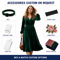 Robe midi décontractée en velours côtelé pour femme, col en V, taille haute, coupe trapèze, anti-plis, respirante, manches longues, confortable et élégante, pure.